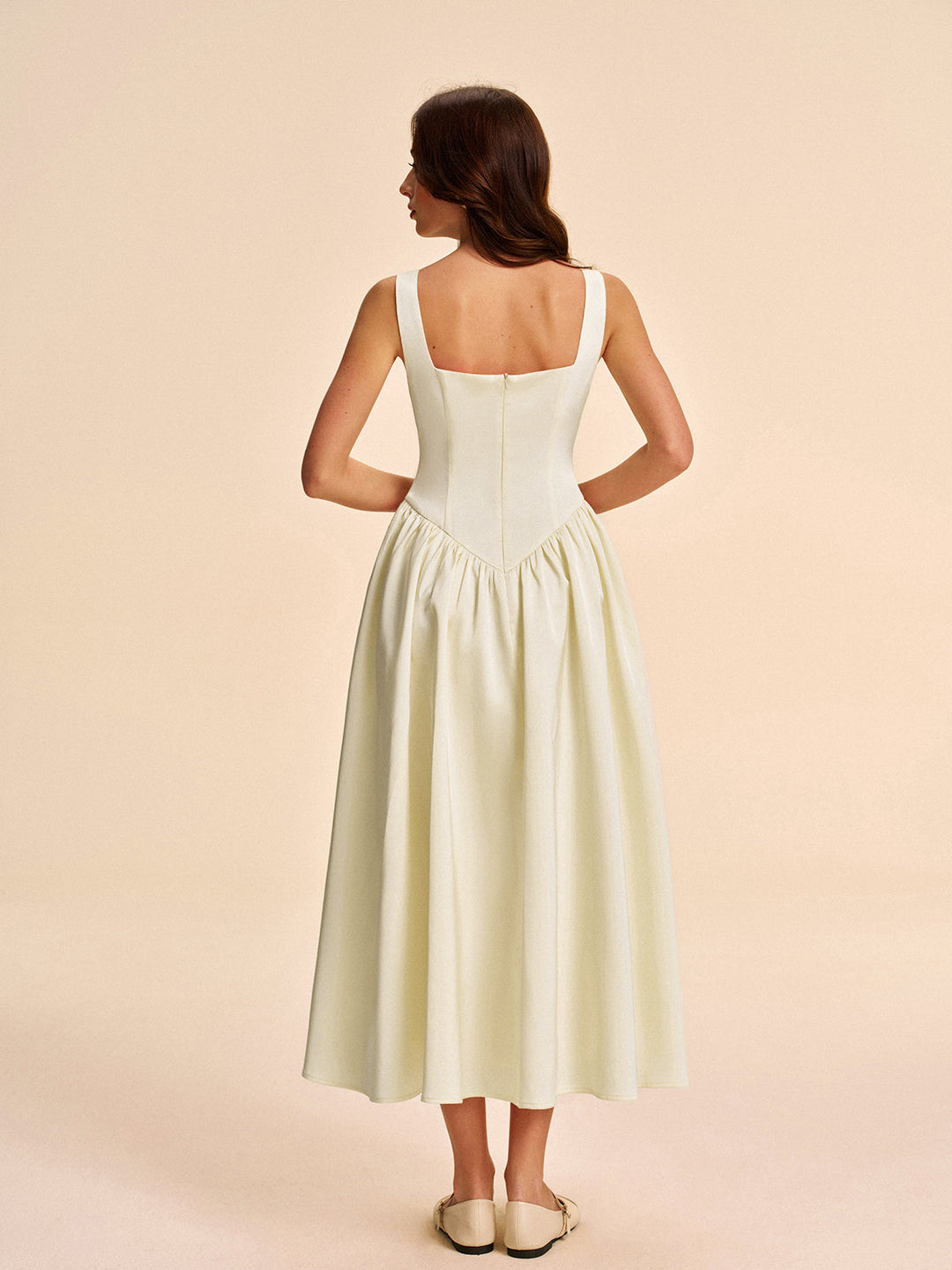 Square Neck Pleated Dress