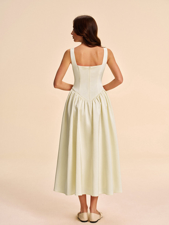 Square Neck Pleated Dress