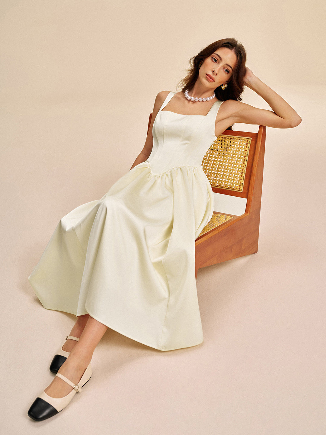 Square Neck Pleated Dress