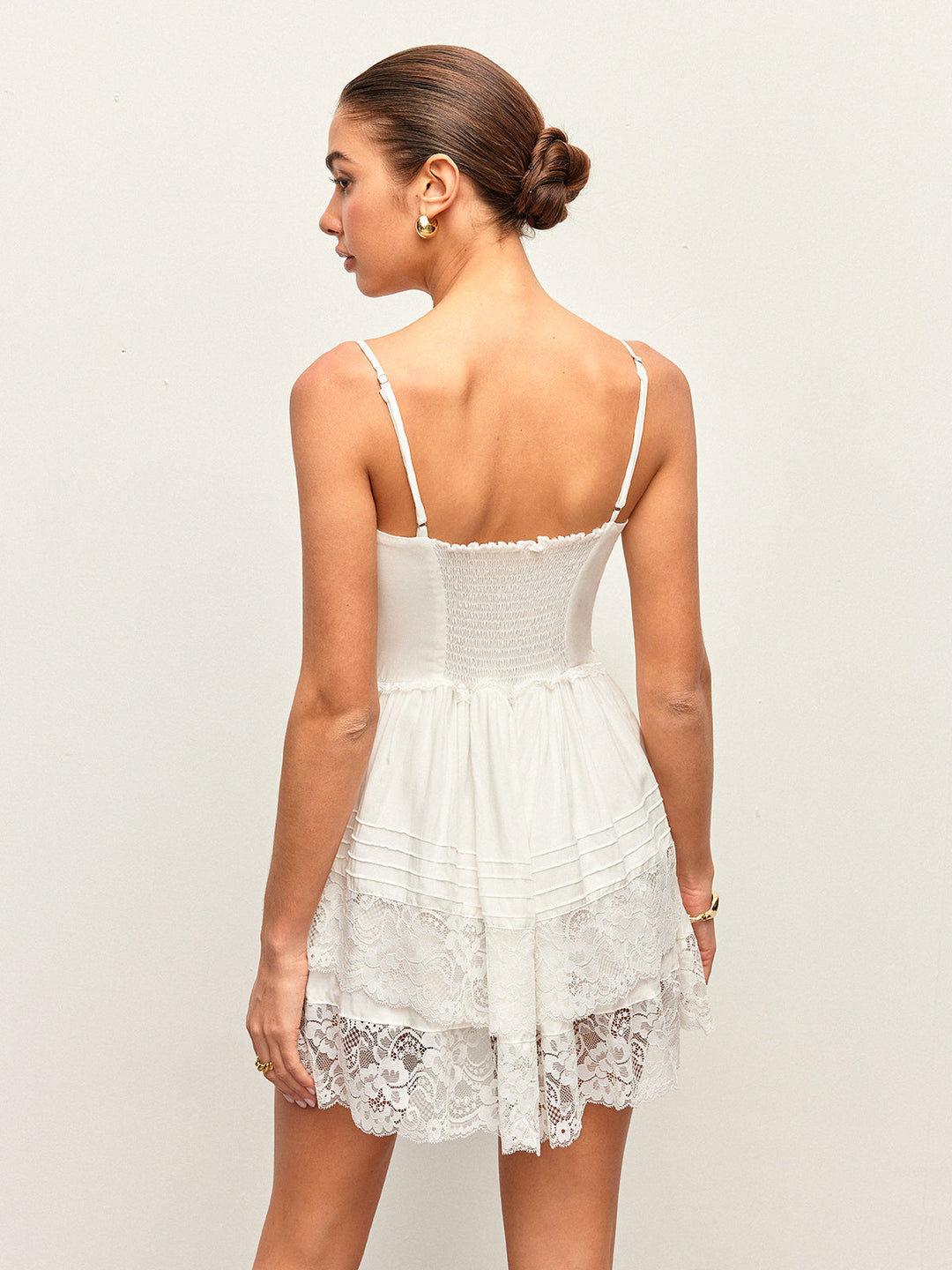 Pleated Lace-Trimmed Short Dress