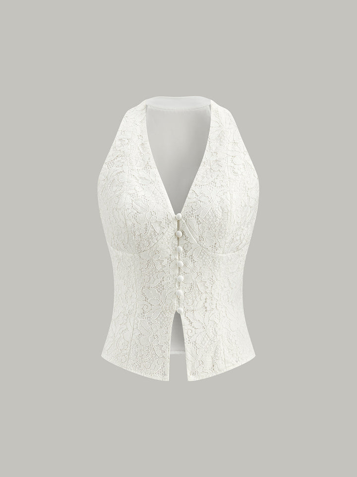 Lace Button Detail Halter Top