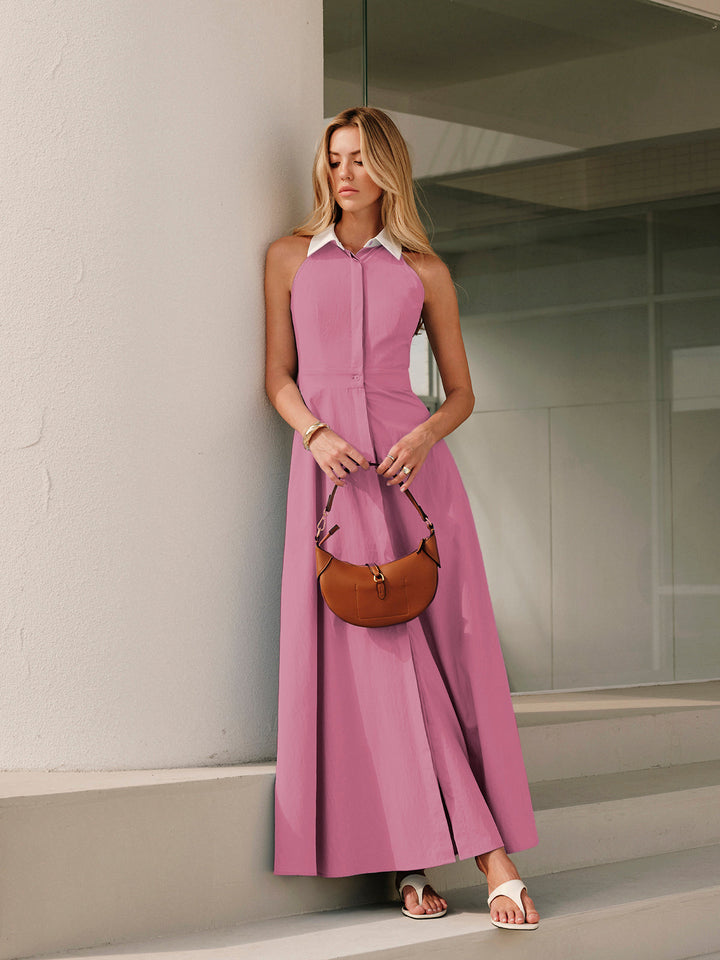 Button Sleeveless Collar Dress