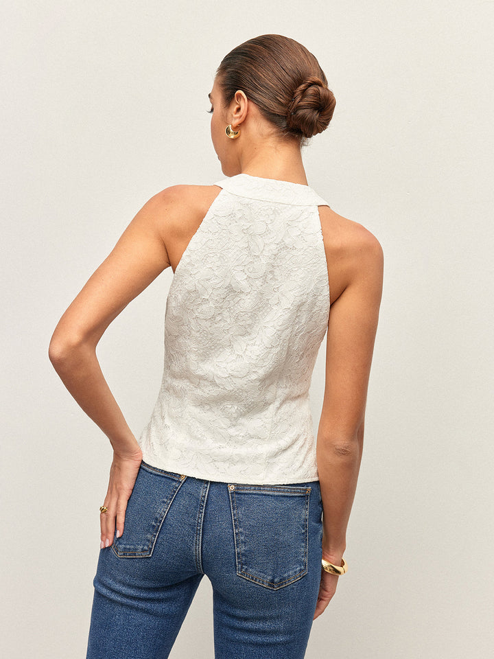 Lace Button Detail Halter Top