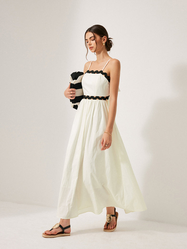 Scalloped Trim Back Tie Dress