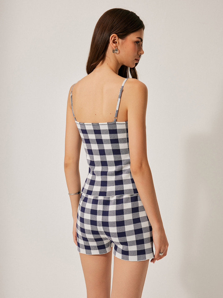 Checkerboard Knit Shorts Set