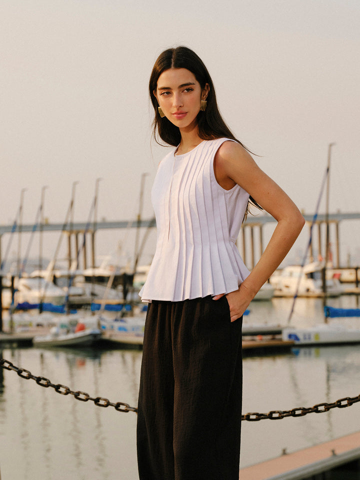 Cotton & Linen Pleated Back Tie Top