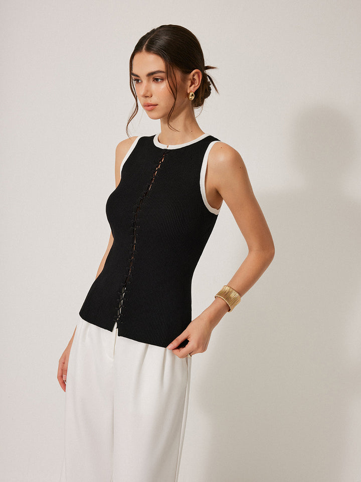 Color Block Knit Lace-Up Vest
