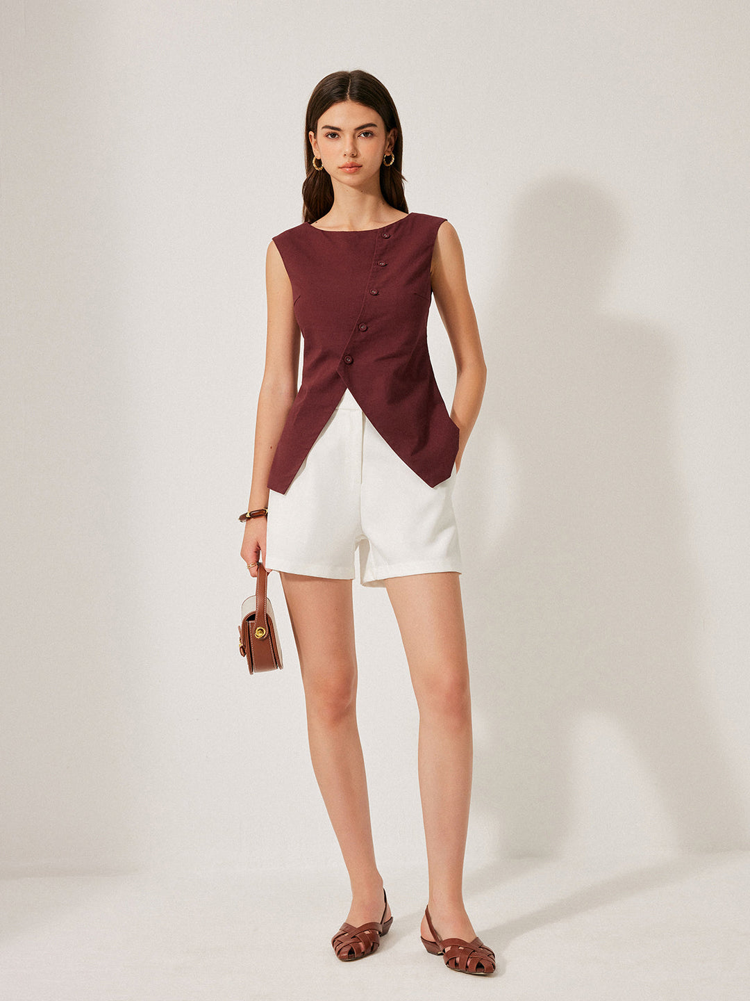 Cotton & Linen Button Detail Top