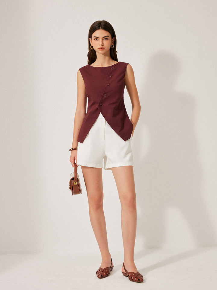 Cotton & Linen Button Detail Top