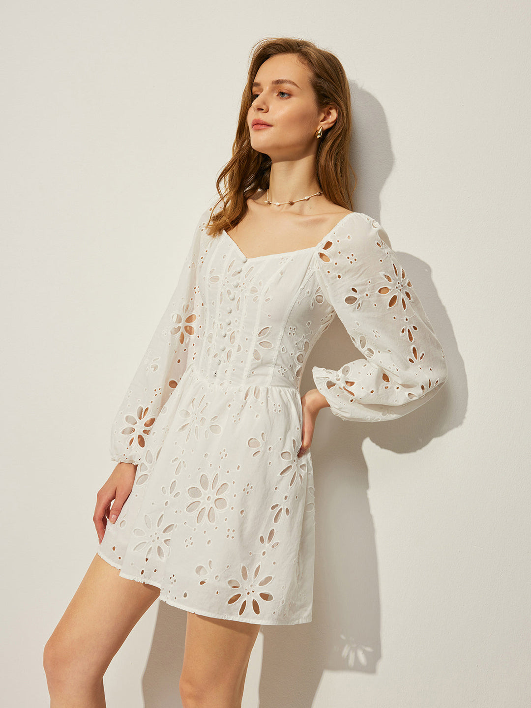 Cotton Floral Hollow Backless Dress