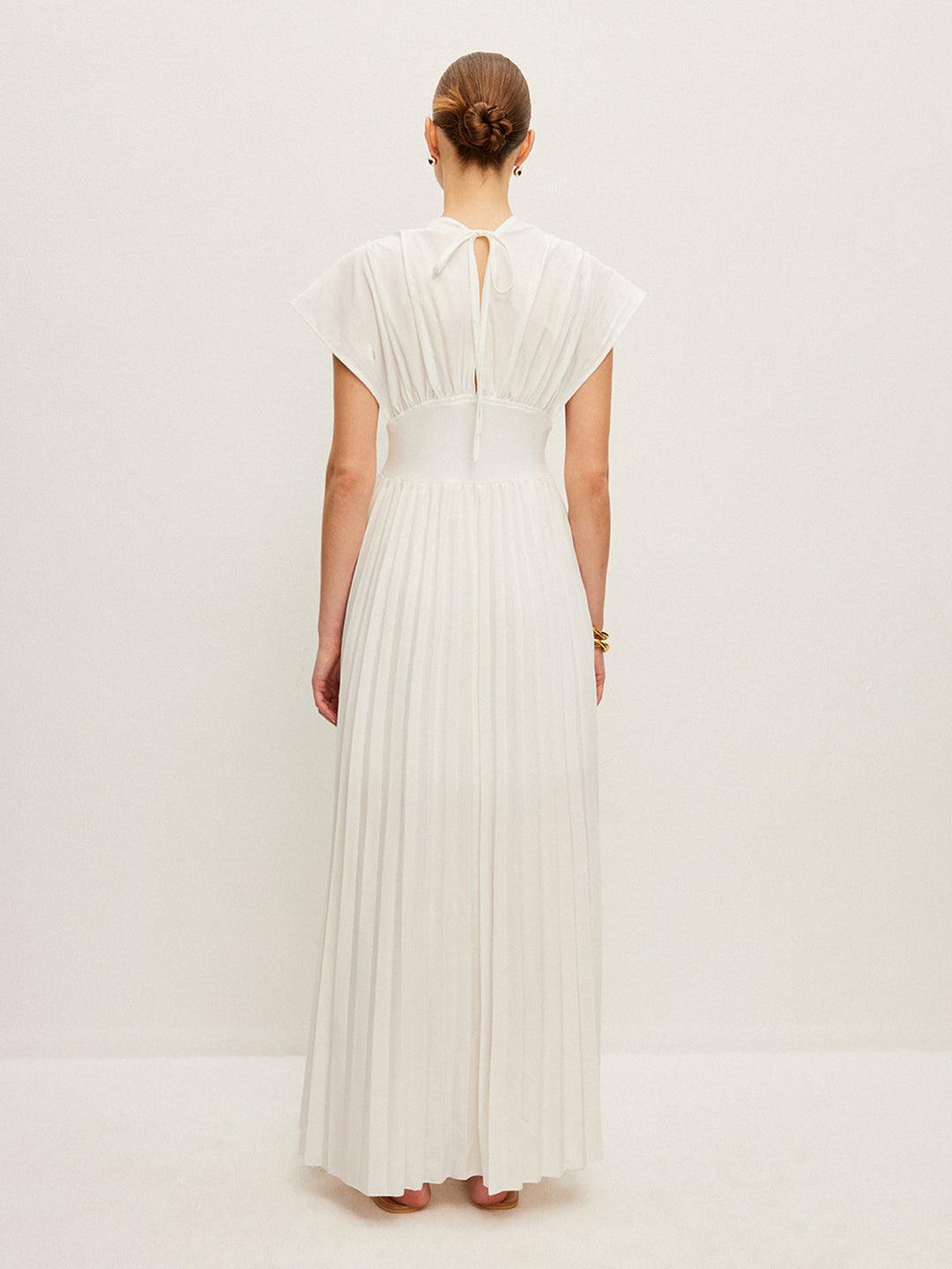 Pleated Cap-Sleeve Dress