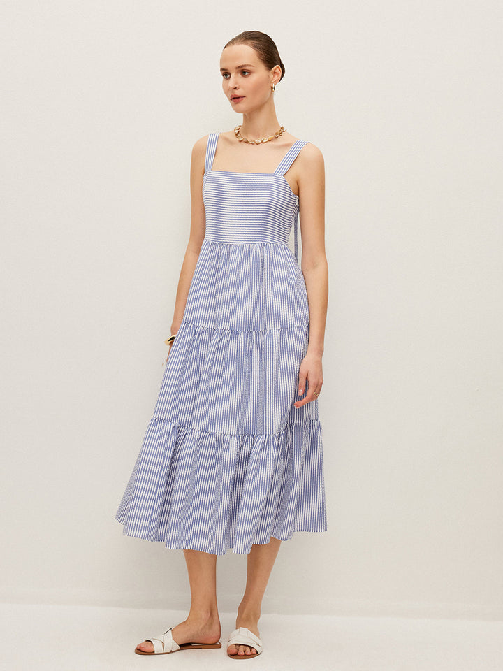 Striped Button-Detail Sleeveless Dress