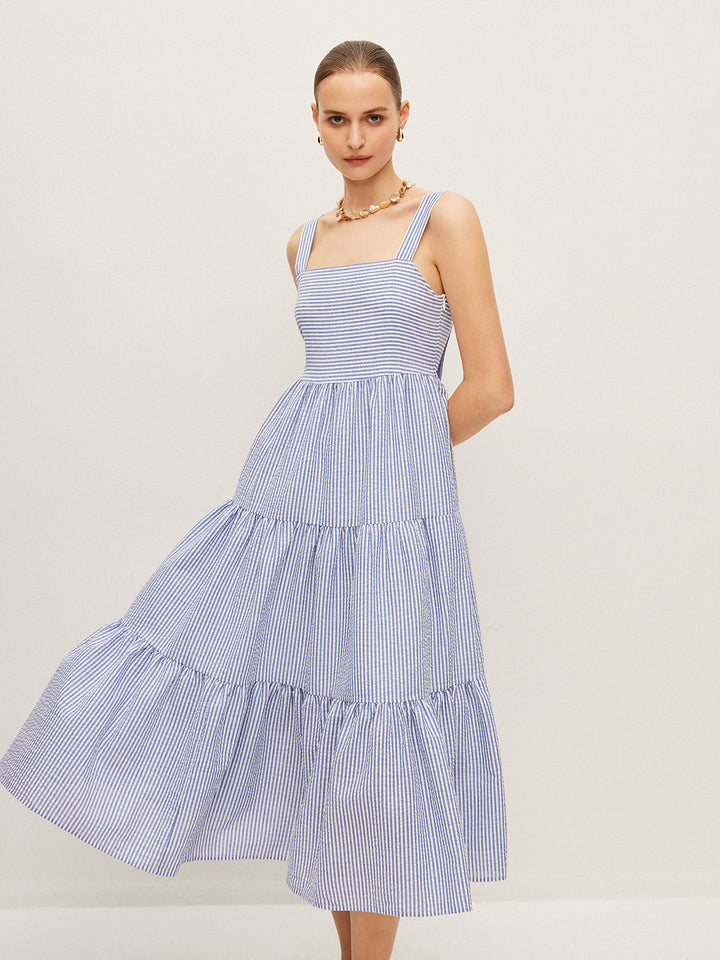 Striped Button-Detail Sleeveless Dress