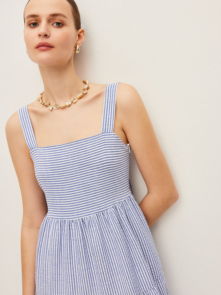 Striped Button-Detail Sleeveless Dress