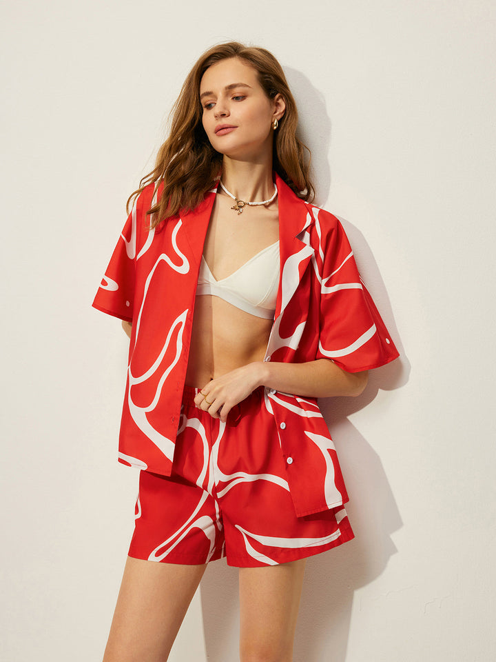 Abstract Print Shirt With Shorts Set