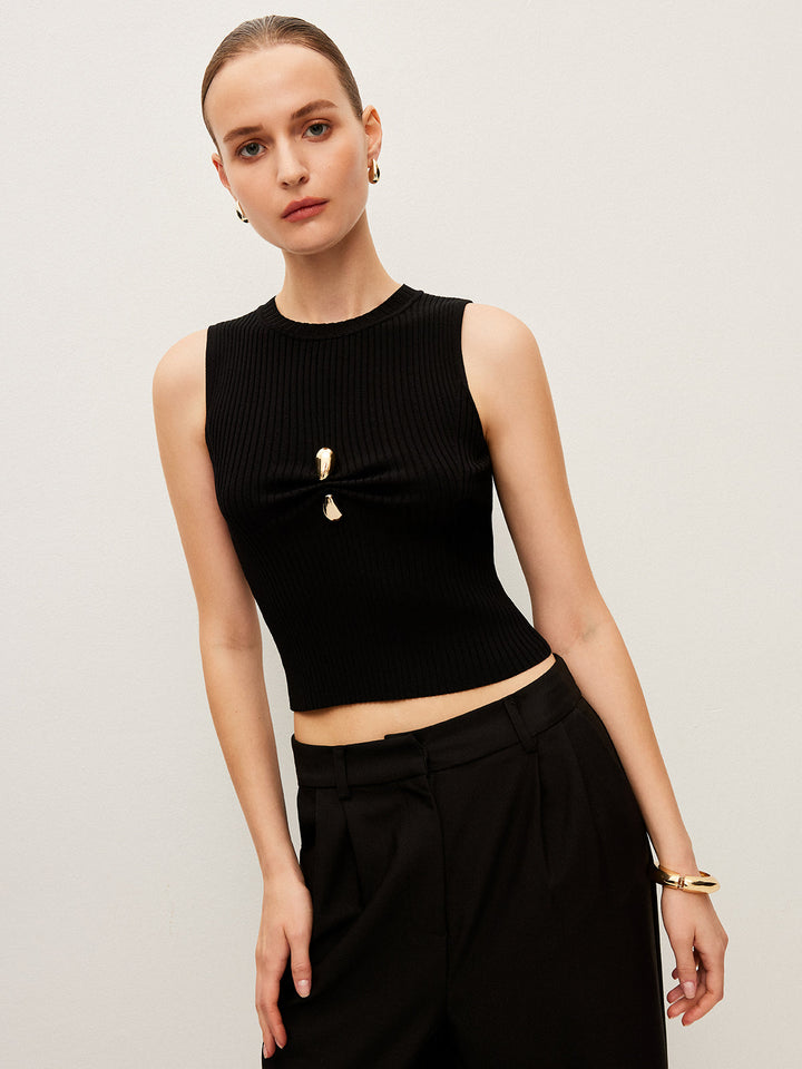 Ribbed Knit Vest With Metal Detail