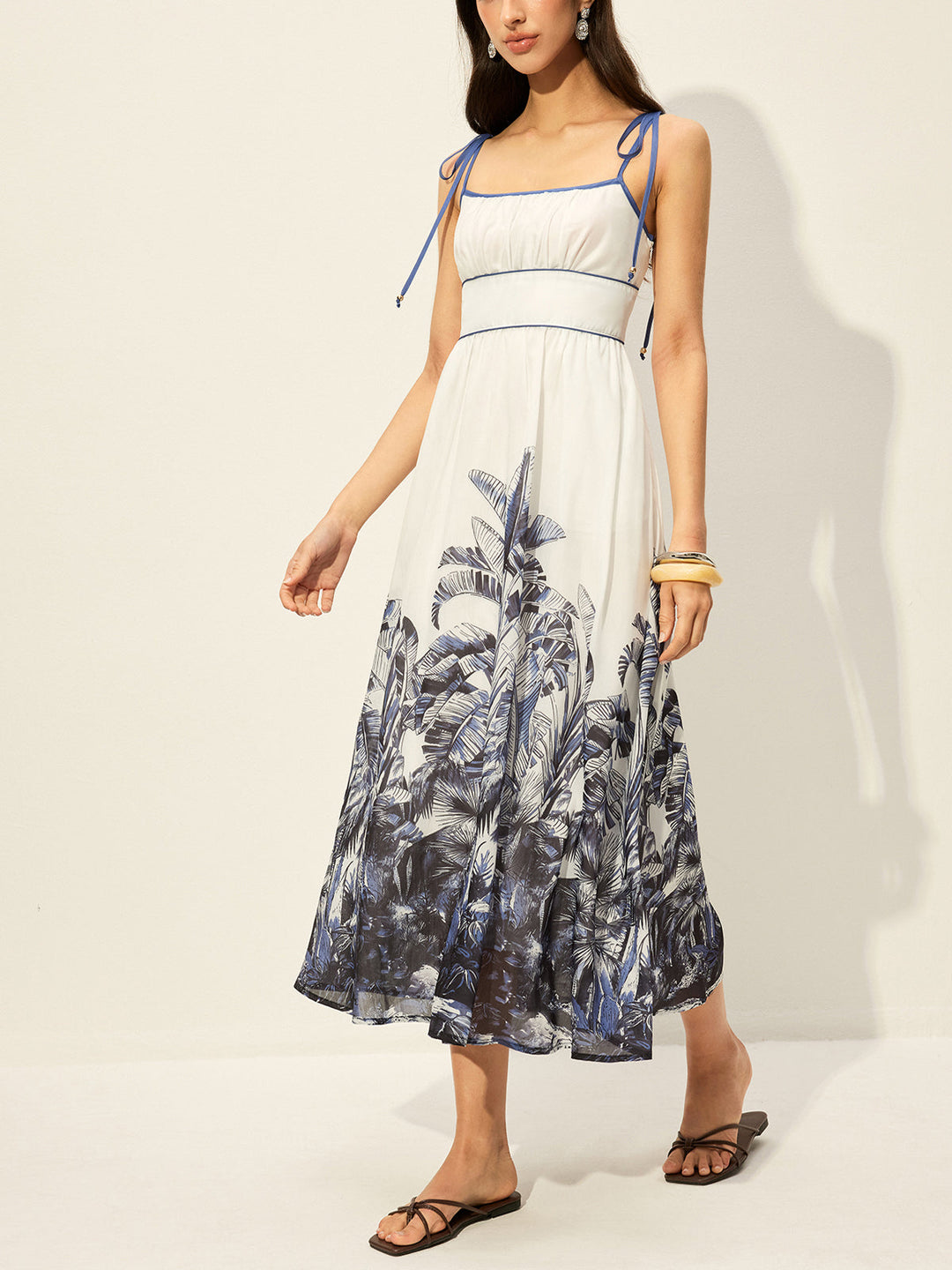 Tropical Print Tie-Strap Dress