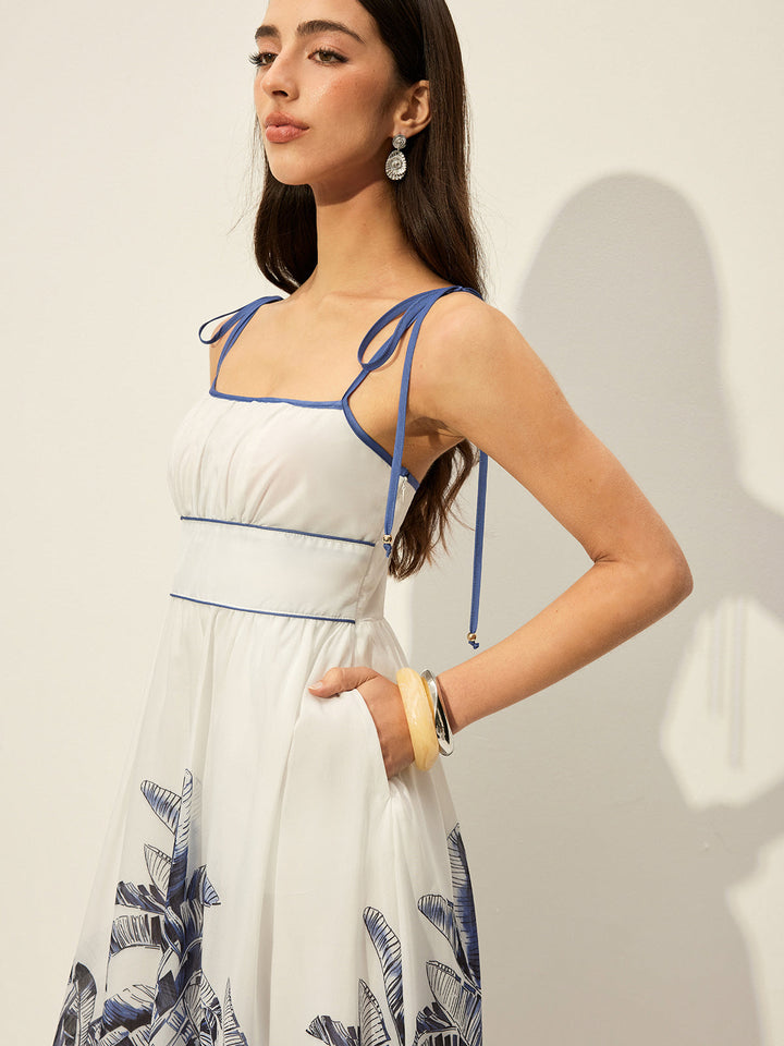 Tropical Print Tie-Strap Dress