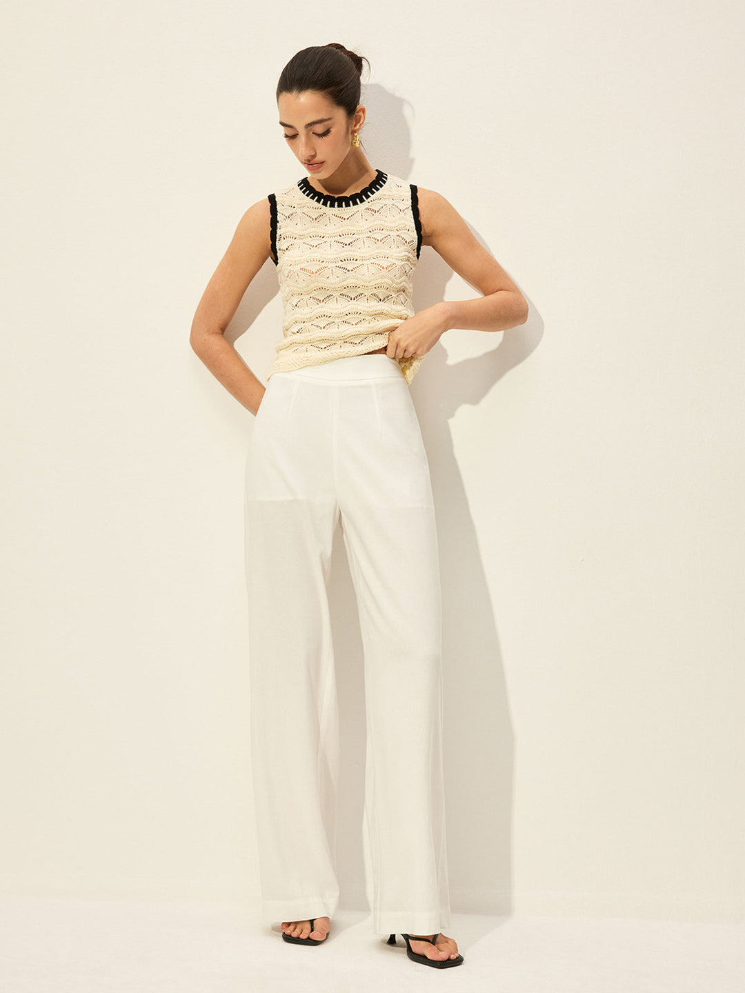 Crochet Contrast Trim Sweater Vest