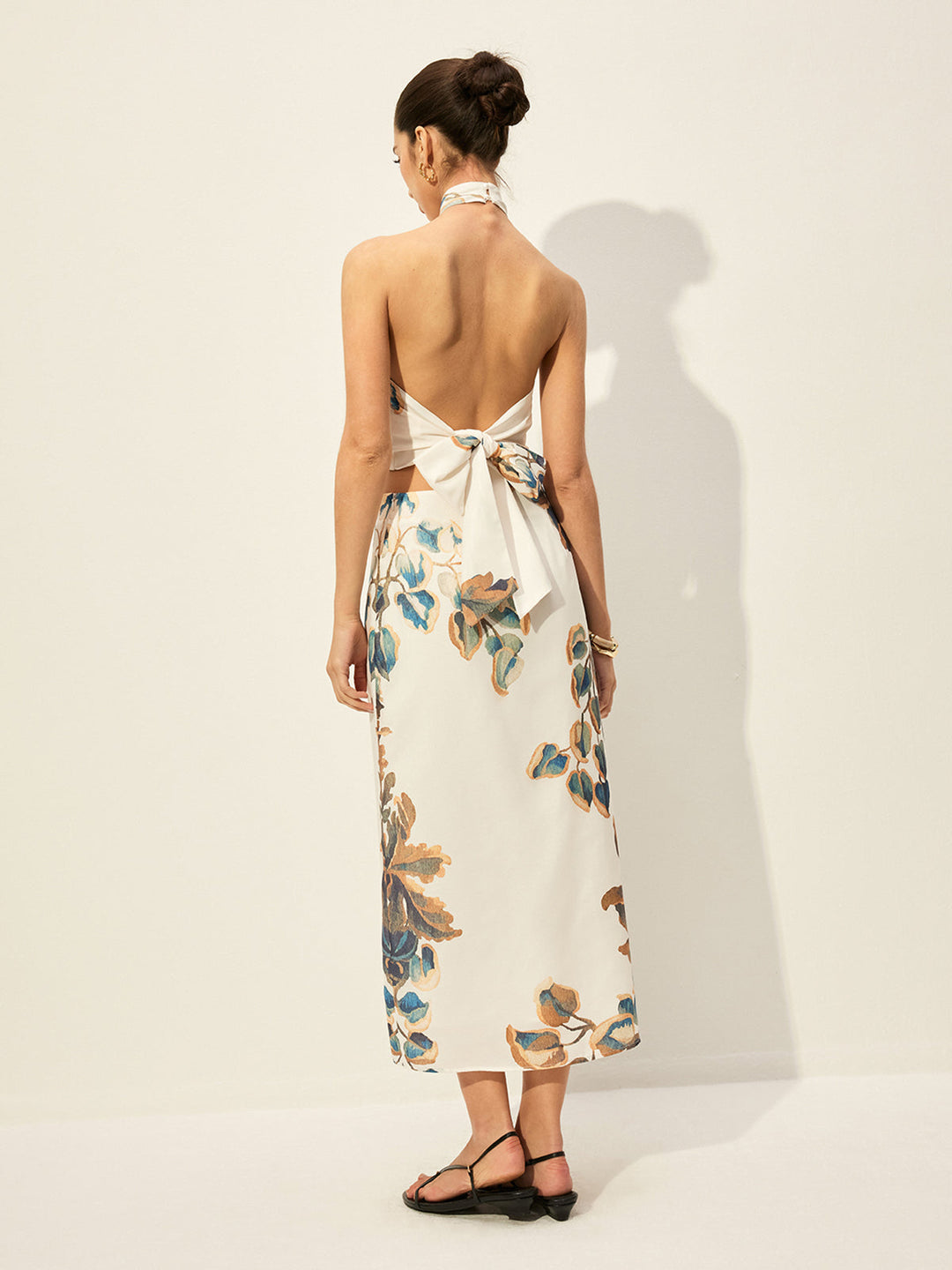 Floral Print Halter Top With Skirt Set