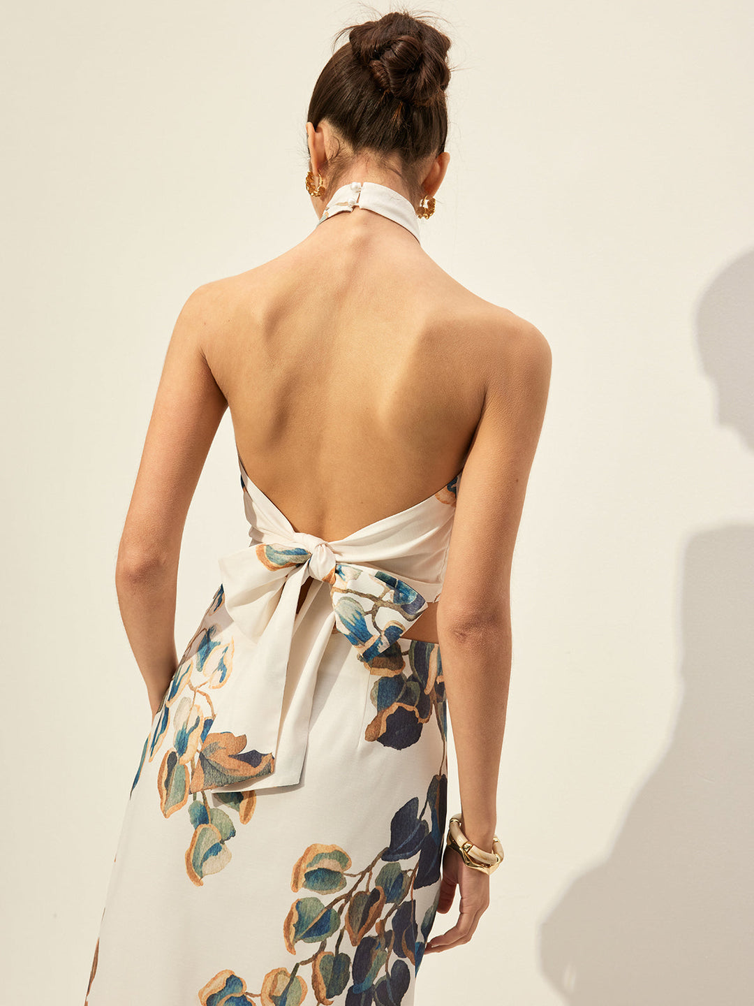 Floral Print Halter Top With Skirt Set