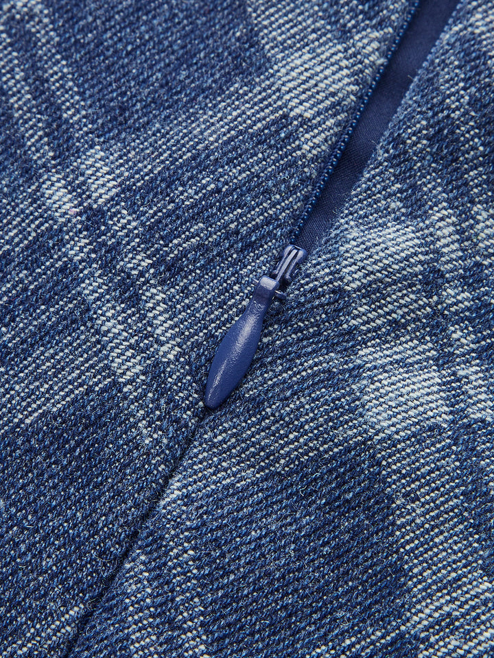Metal Button Crew-Neck Decor-Pockets Denim Dress