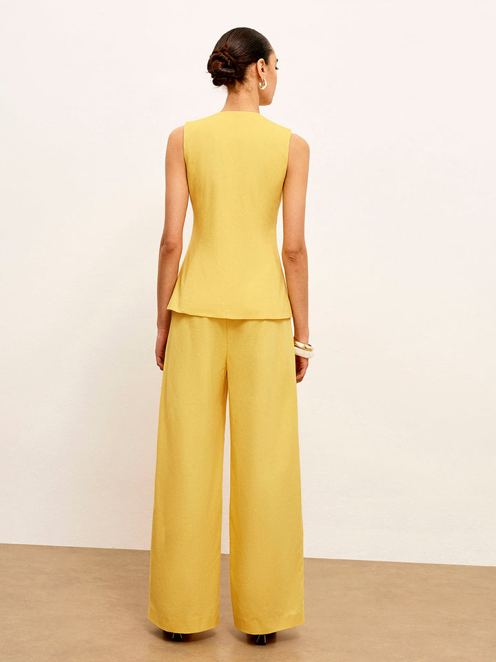 Linen & Cotton Mid-Waist Dress Pants