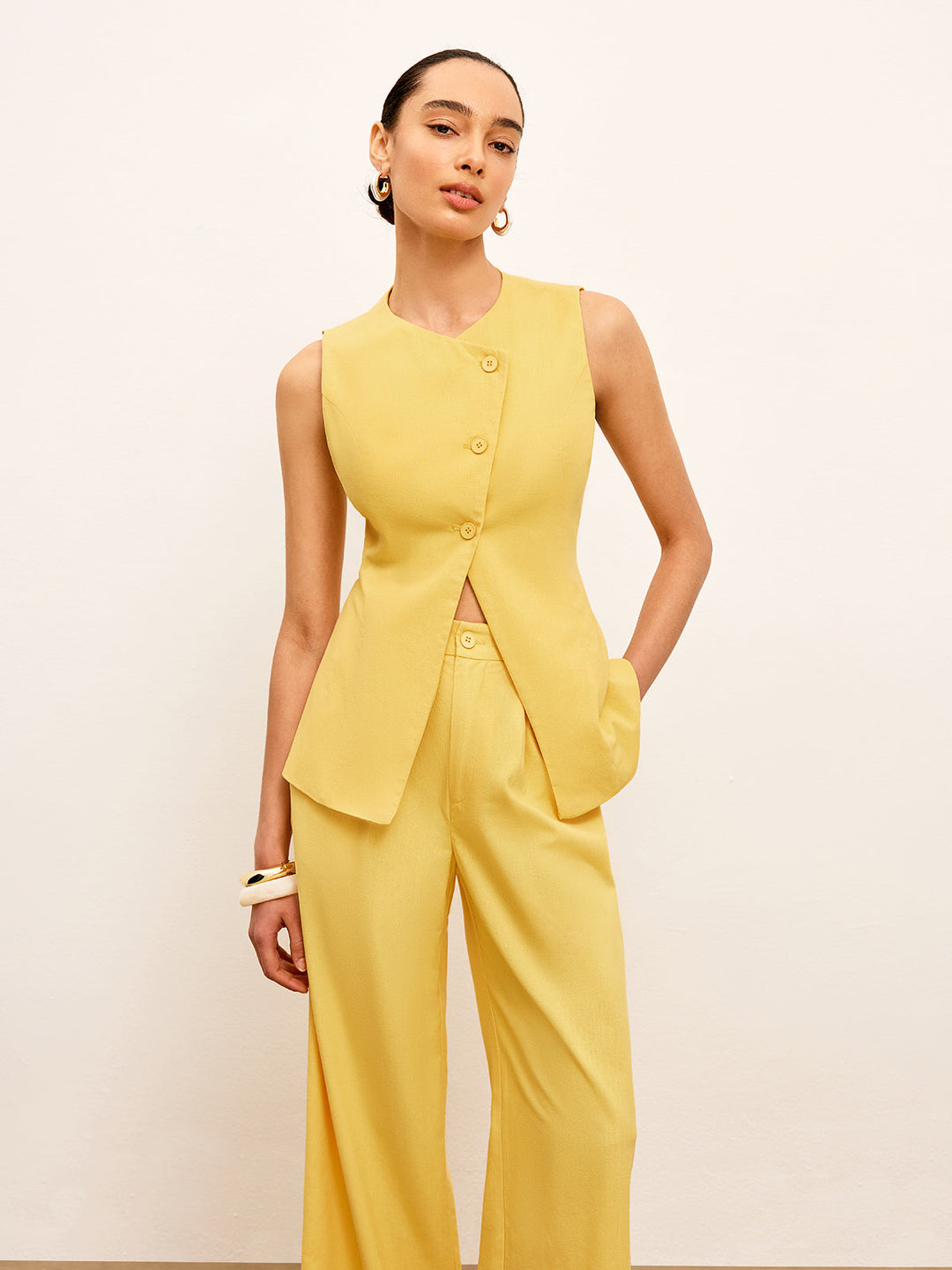 Linen & Cotton Mid-Waist Dress Pants
