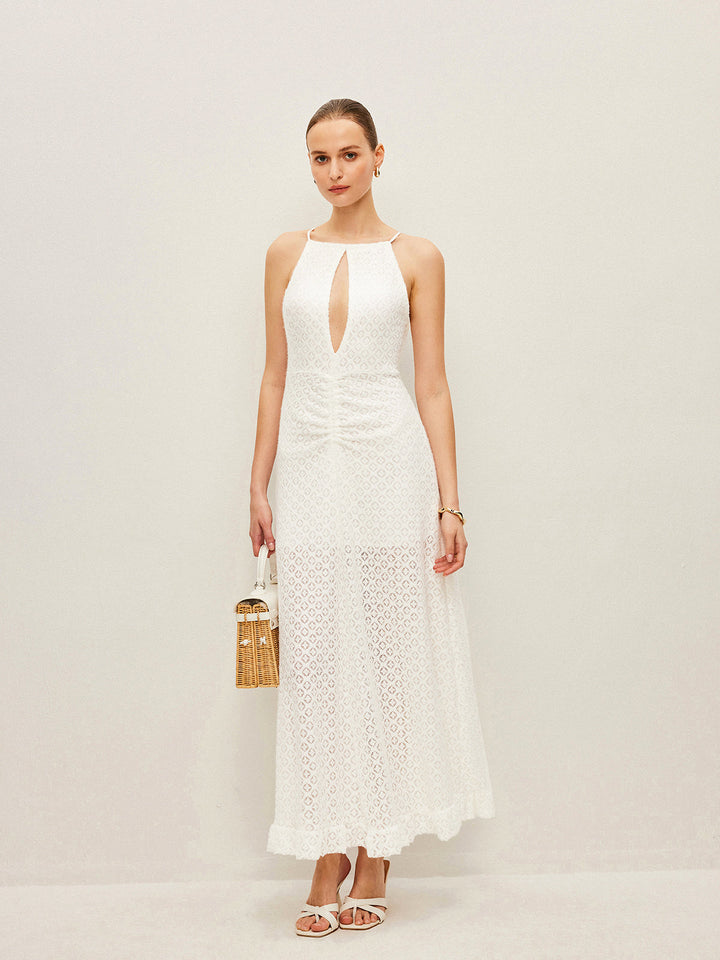 Semi-Sheer Halter Keyhole Dress