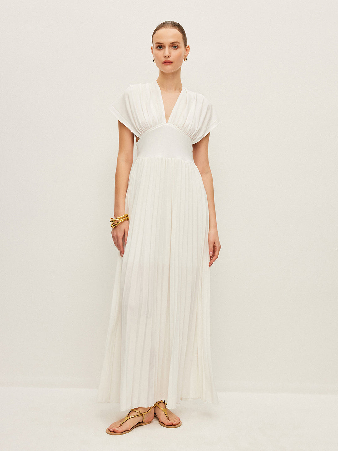 Pleated Cap-Sleeve Dress
