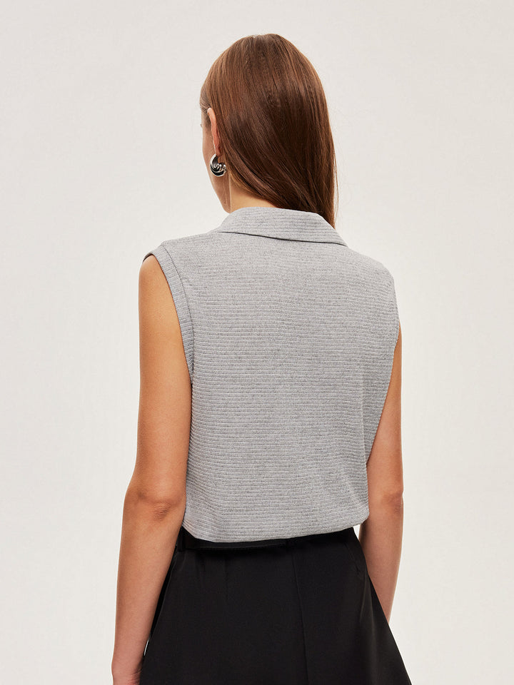 Ribbed Knit Polo Top