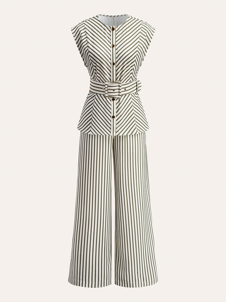 Striped Mid-Waist Wide Leg Pants