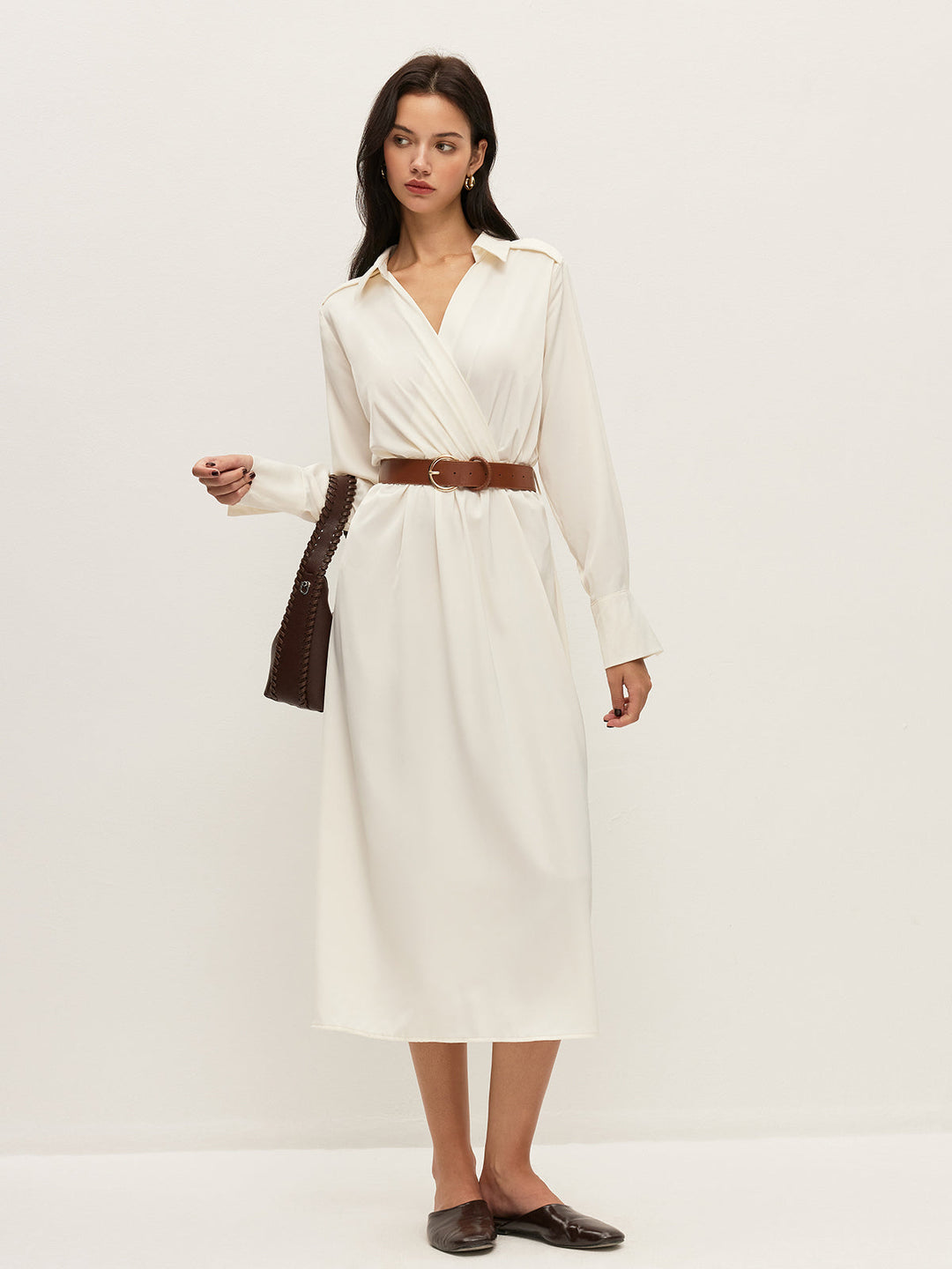 Belted Wrap-Style Shirt Dress