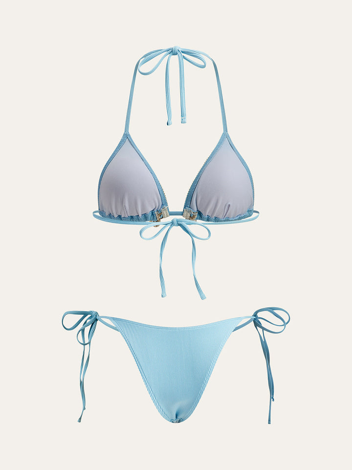 Shell Charm Trim Tie Bikini Set