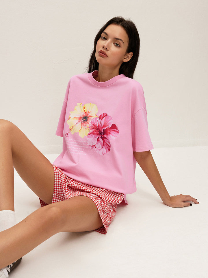 Cotton Floral Graphic Oversized T-Shirt