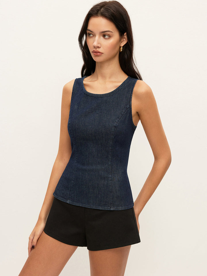 Back Tie Denim Top