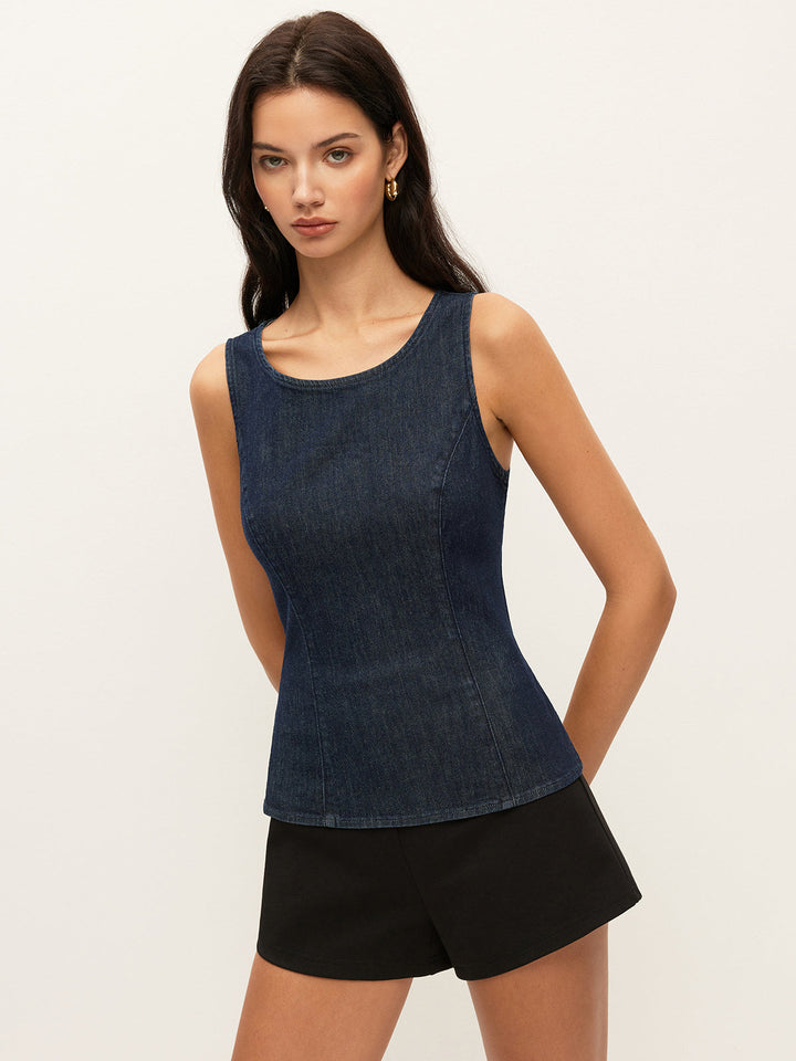 Back Tie Denim Top