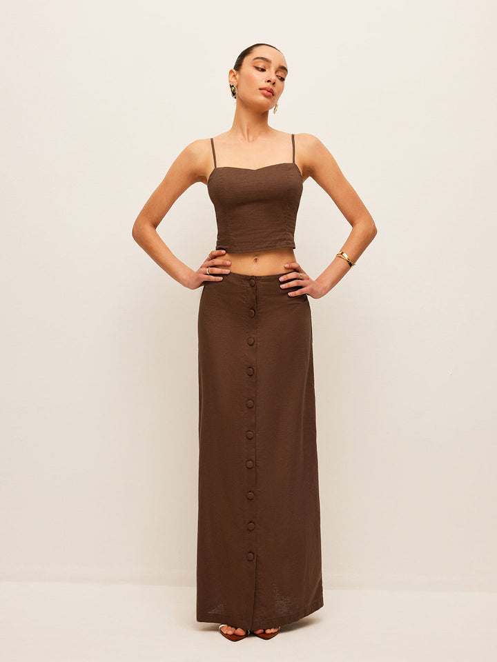 Cotton & Linen Button-Front Skirt Set