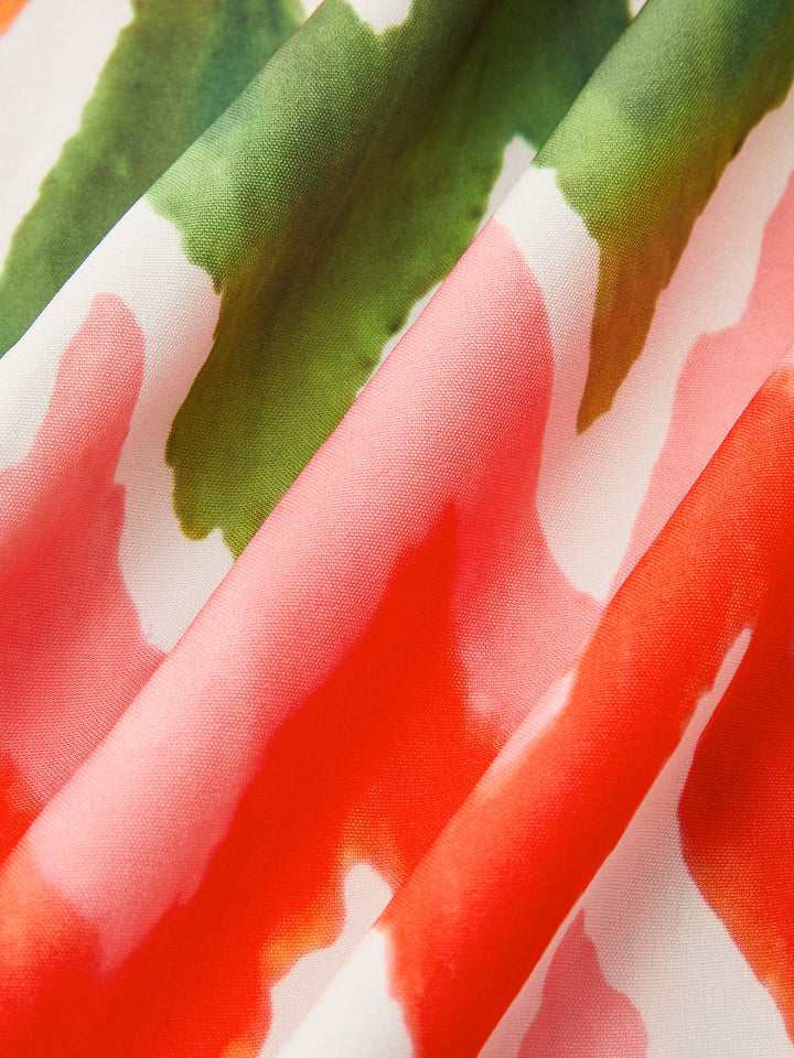 Zigzag Print Ruched Halter Dress