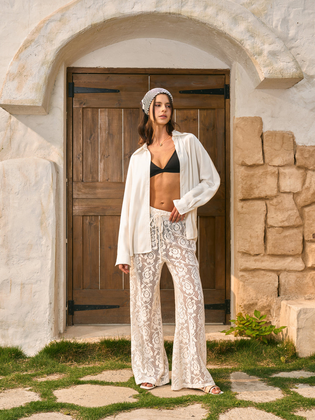 Sheer Mid-Waist Drawstring Pants