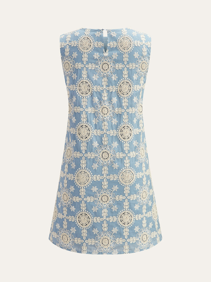 Embroidered Cotton Sleeveless Dress
