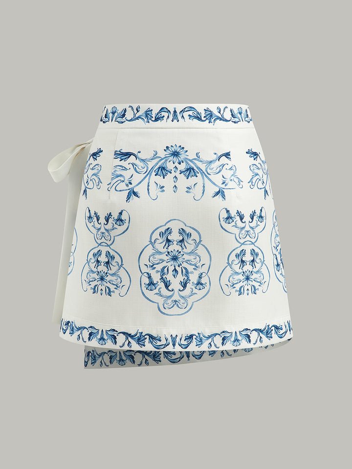 Floral Print Tie-Waist Wrap Skirt