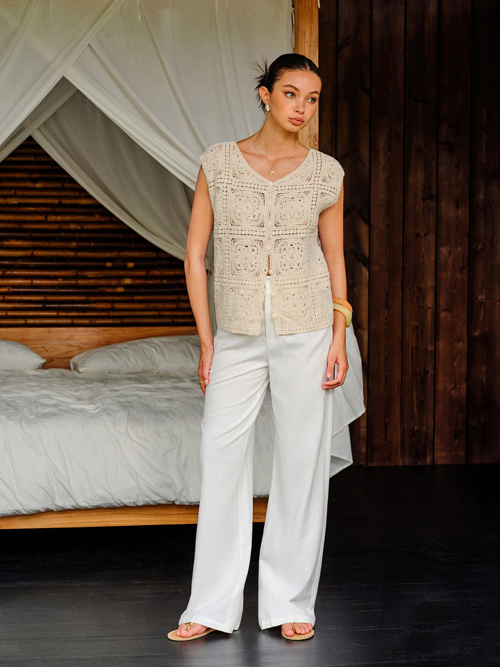 Cotton Crochet Knit Buttoned Top