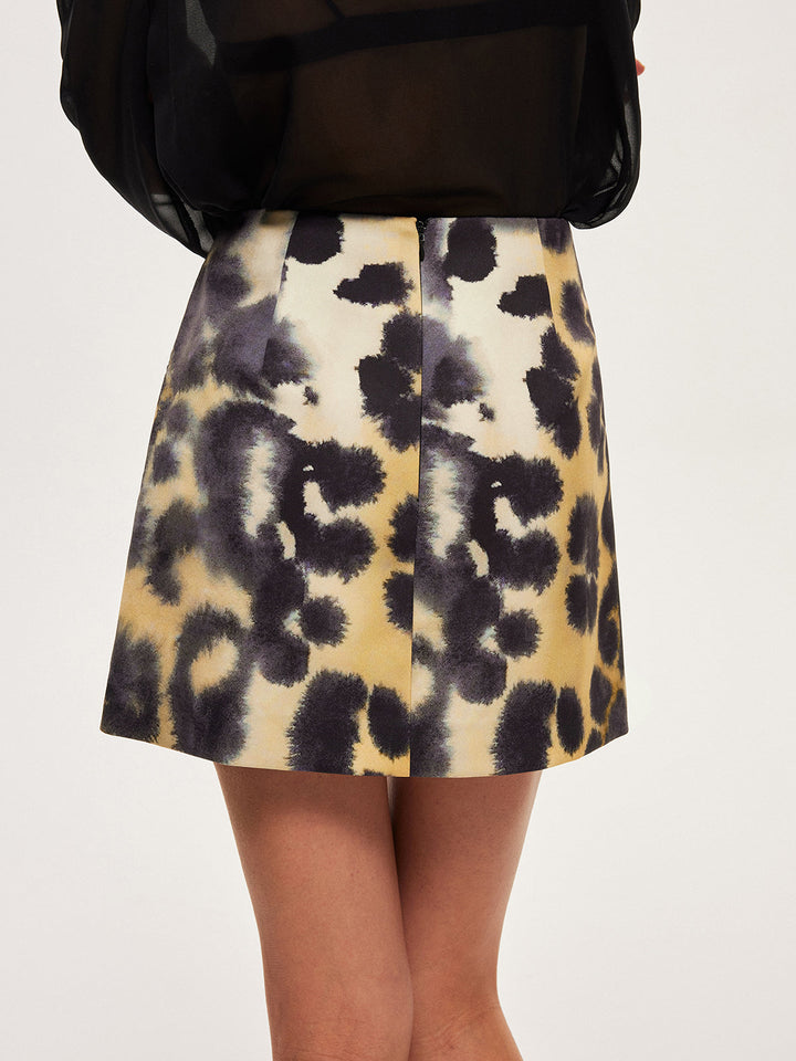 Leopard Print High-Waist Zipper Wrap Skirt