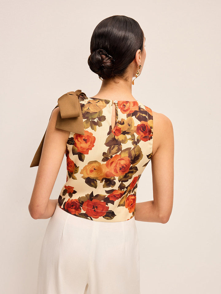 Floral Print Bow Detail Tank Top