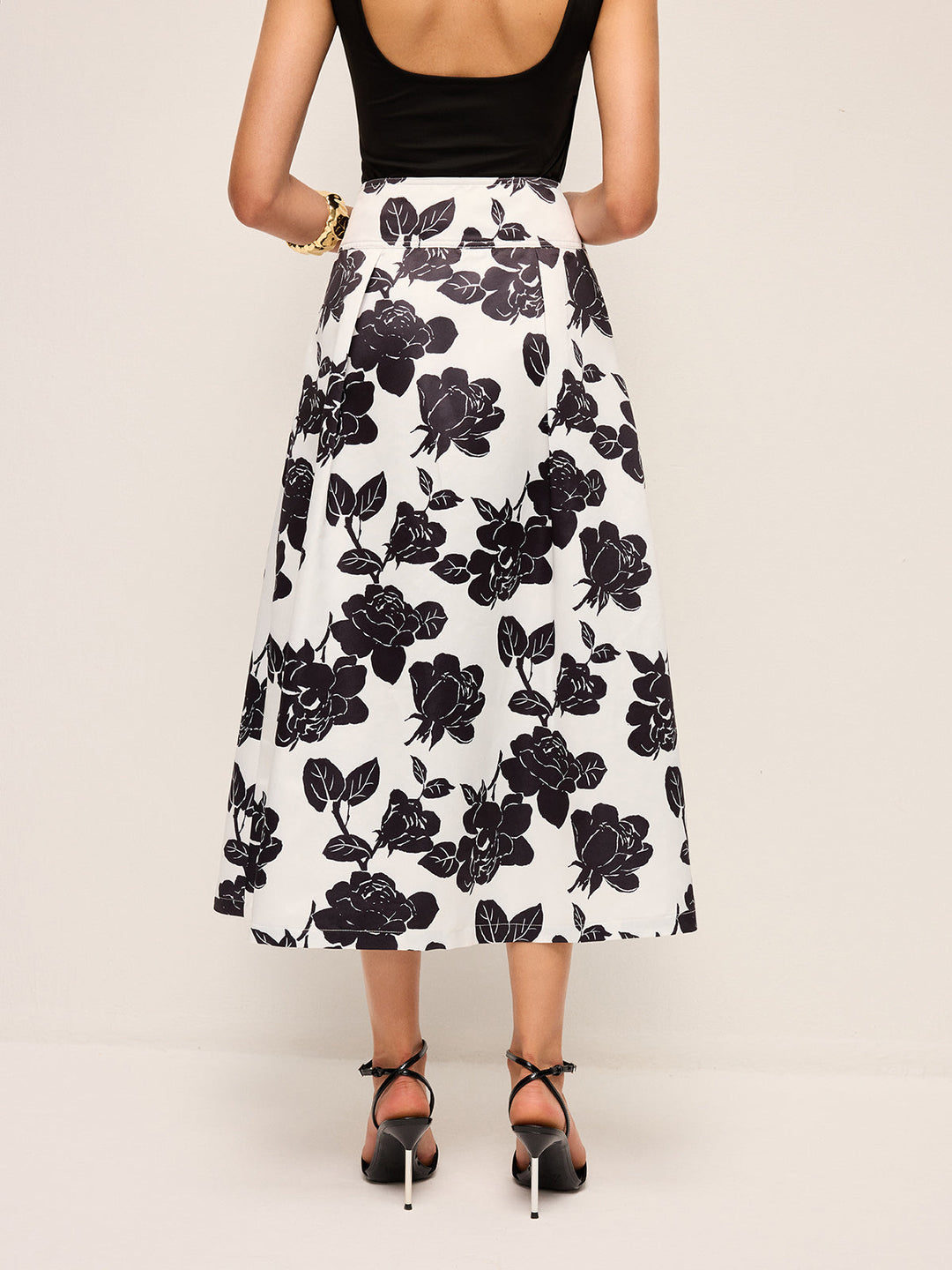 Floral Print Button-Front A-Line Skirt