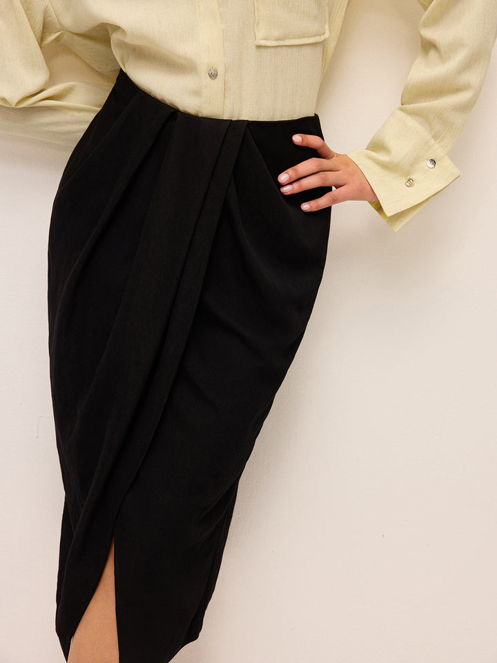 Draped Front Split Skirt