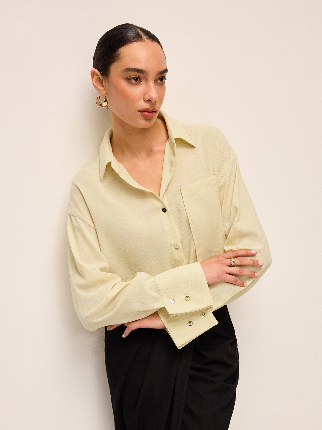 Semi-Sheer Long Sleeve Button-Up Shirt