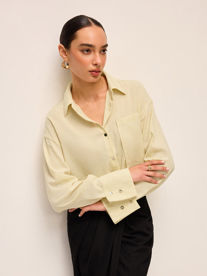 Semi-Sheer Long Sleeve Button-Up Shirt