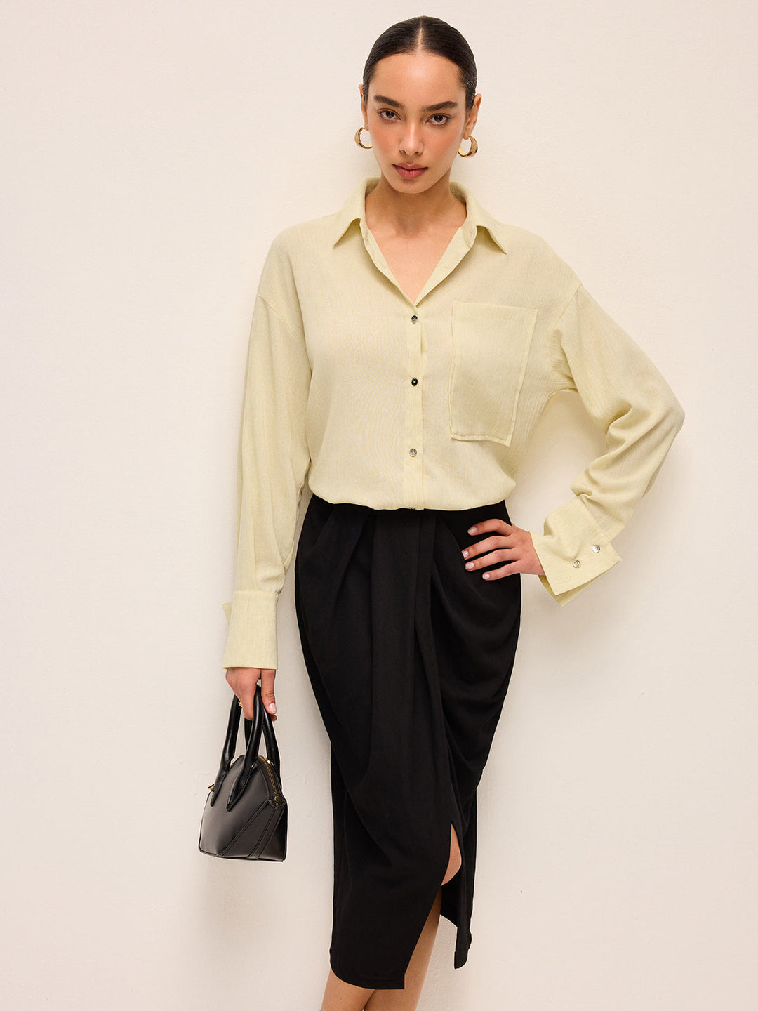 Semi-Sheer Long Sleeve Button-Up Shirt
